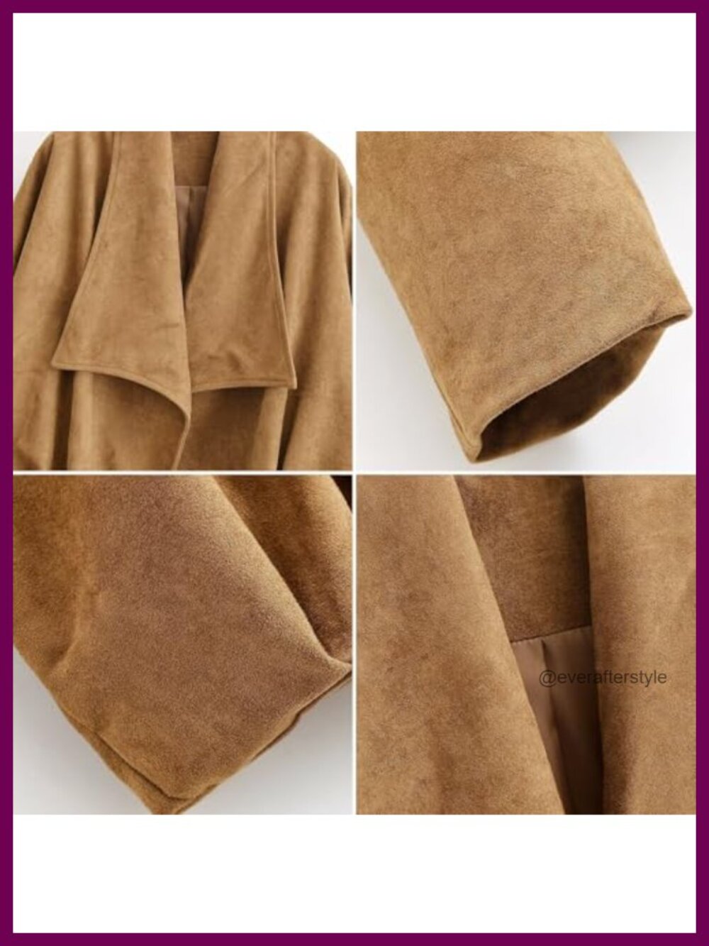 Faux Suede Wrap Jacket Lapel Collar Long Sleeve Open Front Loose Fit - Picture 5 of 6